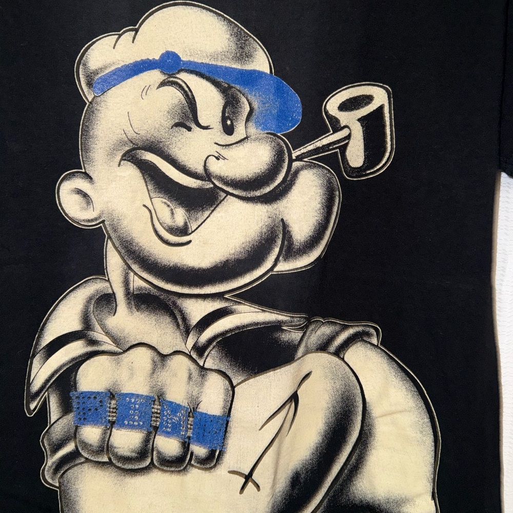 Black Graphic T-Shirt with Cartoon Print small men’s popeye shrit - Picture 3 of 7